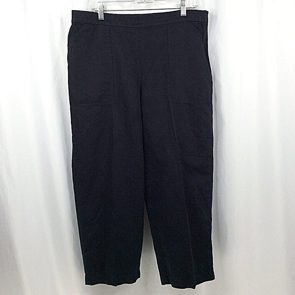 J Jill Linen Blend Pants Womens Size Large Black Wide Leg Chino Cotton Side‎ Zip